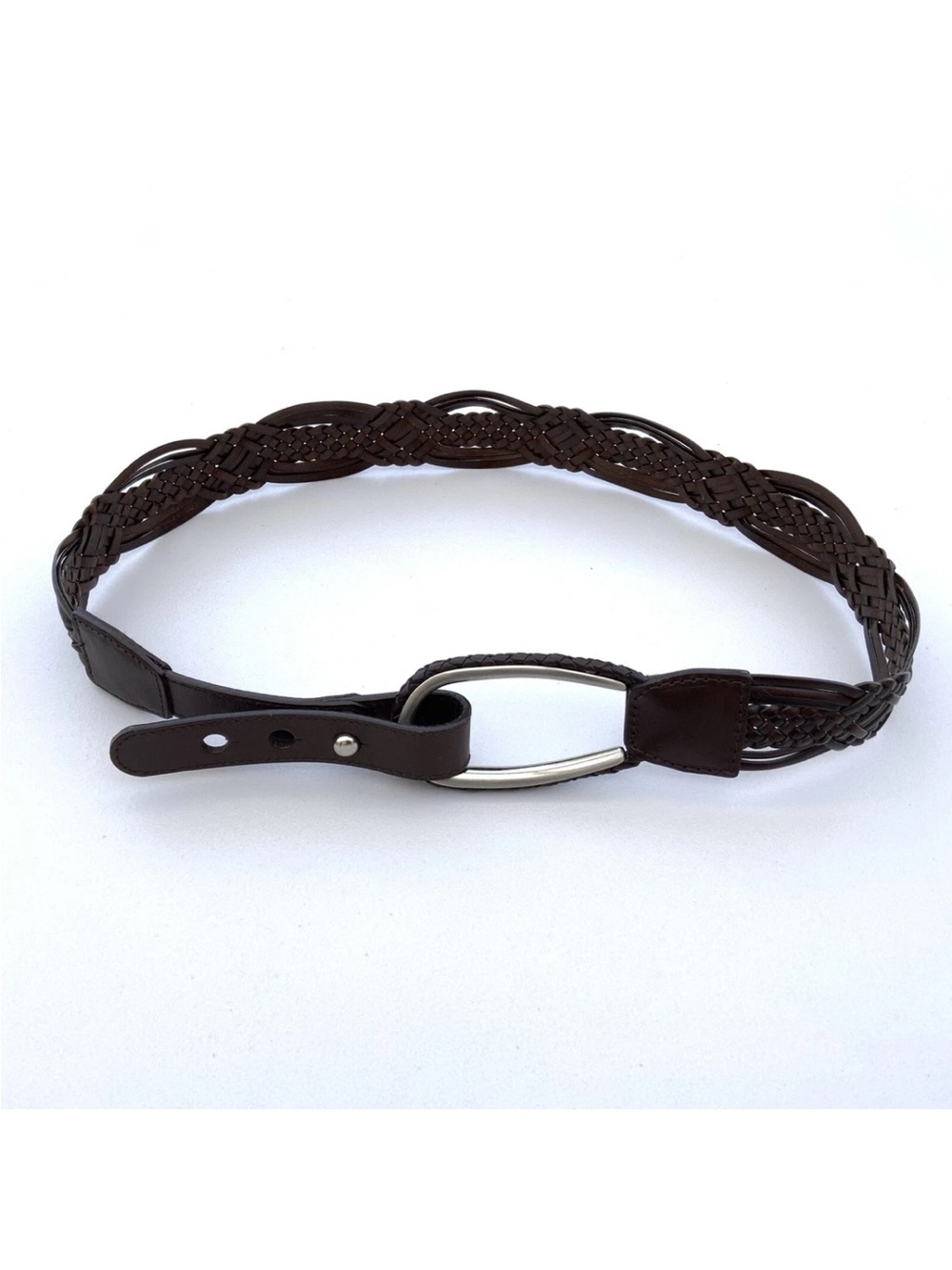 Vintage Brown Genuine Leather Braided Belt Size L